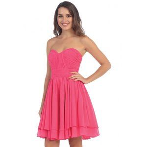 SHORT STRAPLESS CHIFFON DRESS WITH CORSET BACK BY STAR BOX 6097 (FUCHSIA)